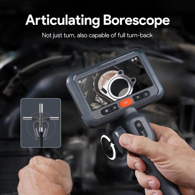 DEPSTECH 210° Two-Way Articulating Borescope, 0.24in Ultra-Slim Endoscope Camera with Lights, 4.5” IPS Screen, 5ft Waterproof Flexible Snake Tube, Industrial Inspection Camera for Automotive Mechanics - Image 3